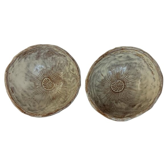 Nautilus Shell Seashell Pottery Bowls Brown Beige By Jenny Hord Cats Eye Pottery - Picture 1 of 15